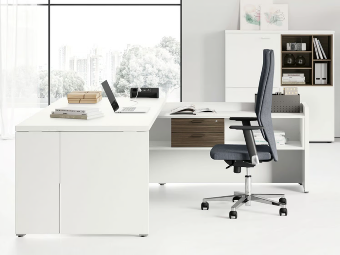 DELTA EVO - Contemporary style L-shaped executive desk with shelves _ Las Mobili